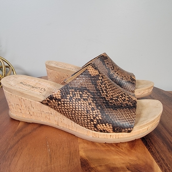 Baretraps Flossey Snakeskin Print Women's Brown Wedge Slide Sandals Size 9.5 - Picture 5 of 17